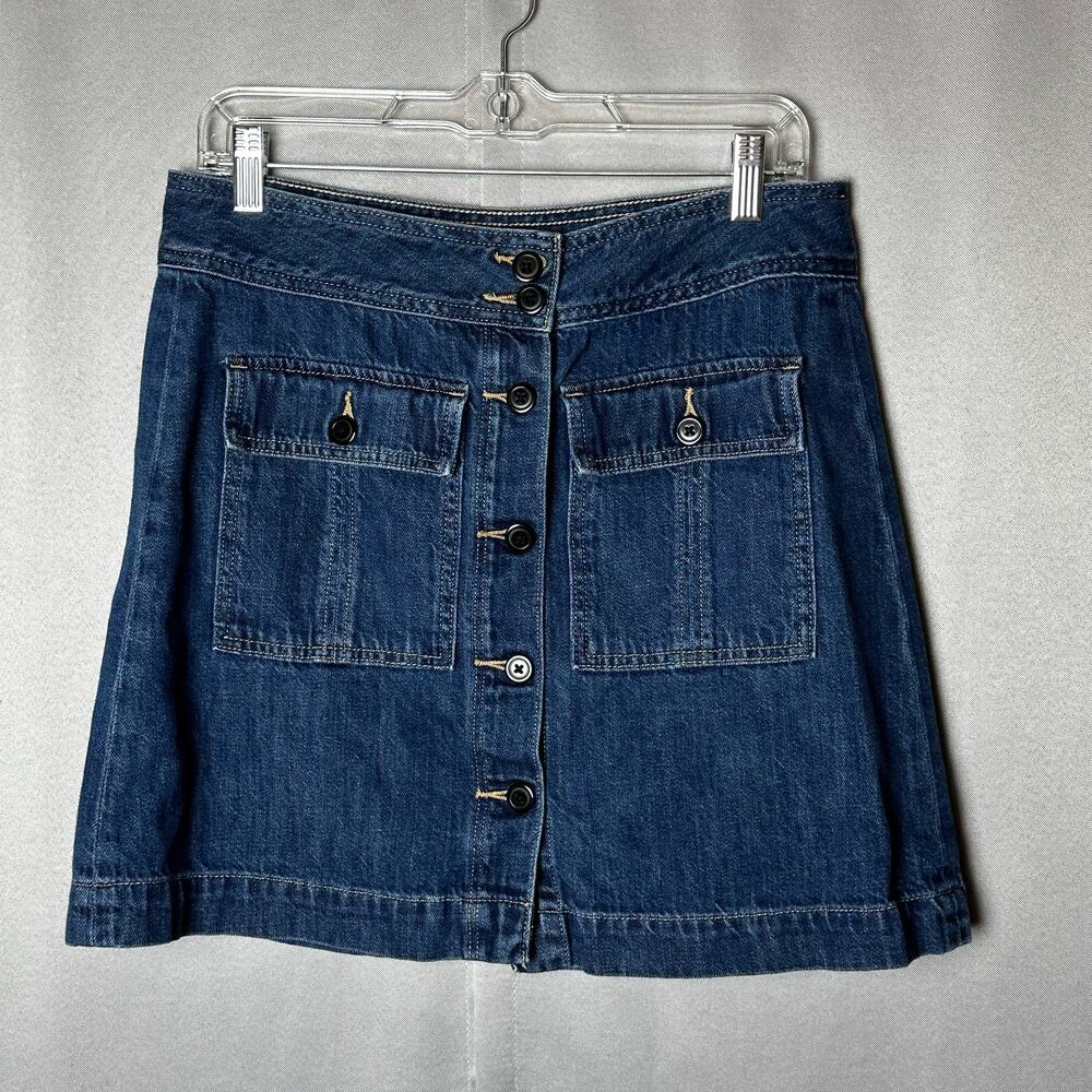 Womens 2016 Gap Denim Jean Button Front Pockets Dark Wash Mini Skirt Preppy 30